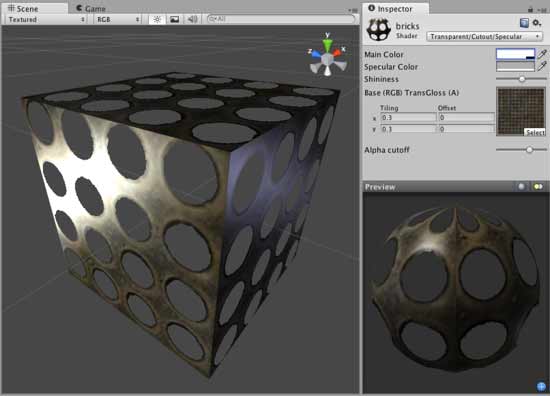 Шейдер Transparent Cutout Specular Unity 3D